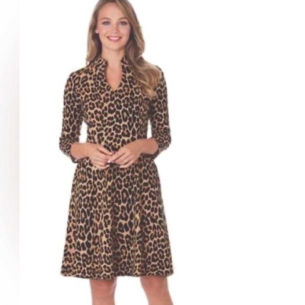 Jude Connally Leopard Print Fit-and-Flare Dress in Tan and Black